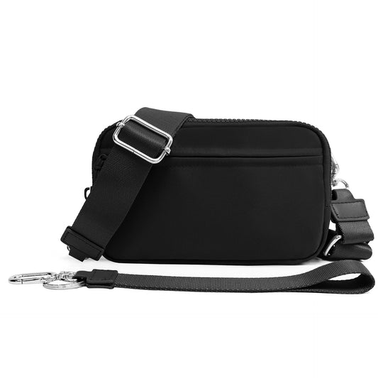 Mens Double-Layer Polyester Waterproof Crossbody Waist Bag