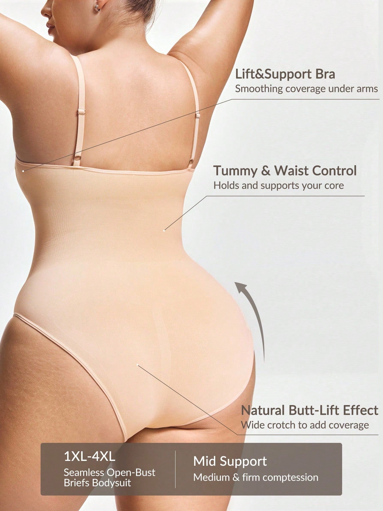 Women's Firm Control Open Bust Bodysuit - Waist Trainer & Butt Lifter Shapewear